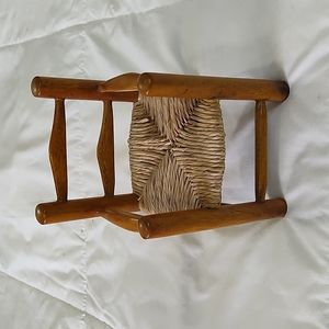 Miniature handcrafted wooden furniture with woven decorative seat chairs